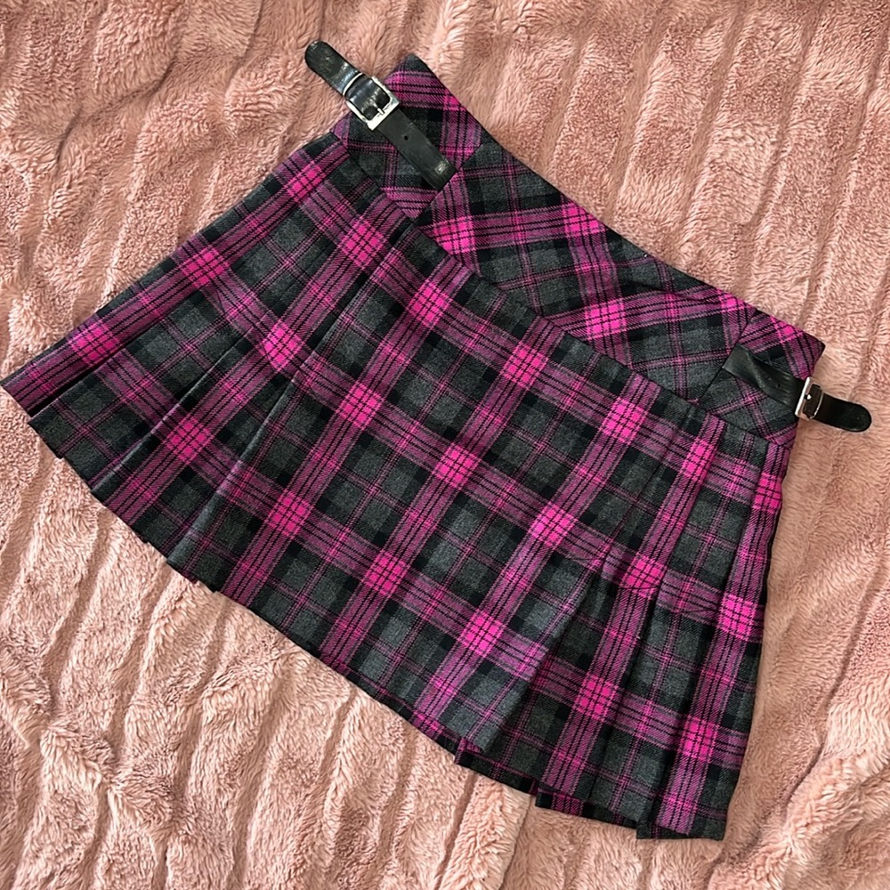 Warehouse charcoal grey hot pink plaid mini skirt size 4